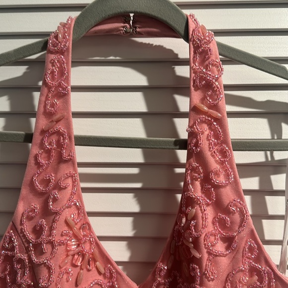 NWT CHICAS Pink Maxi Halter Back Dress with Beaded Top. Size XL - Picture 6 of 8